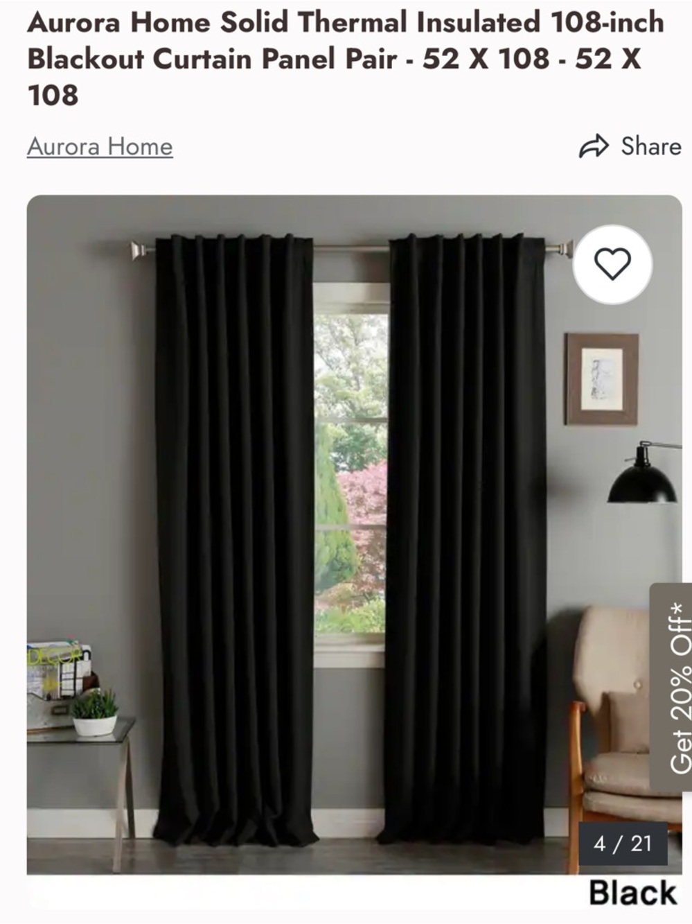 Black Blackout Curtain Panel (set of 4)